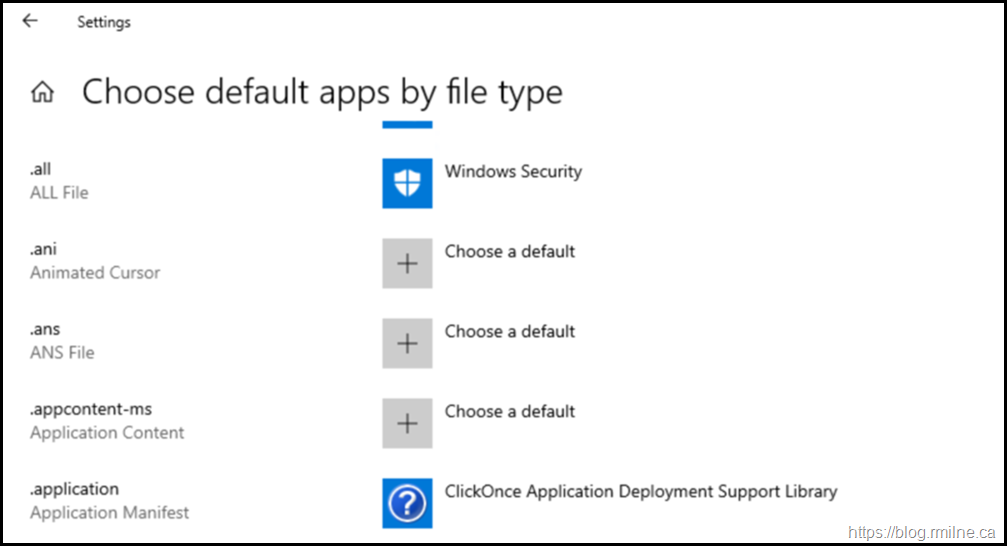 Windows Server 2019 - Default Apps By File Type