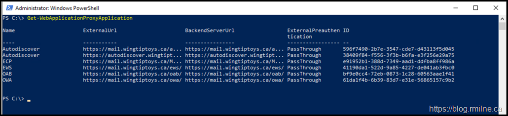 List Of WAP Published Applications Using PowerShell