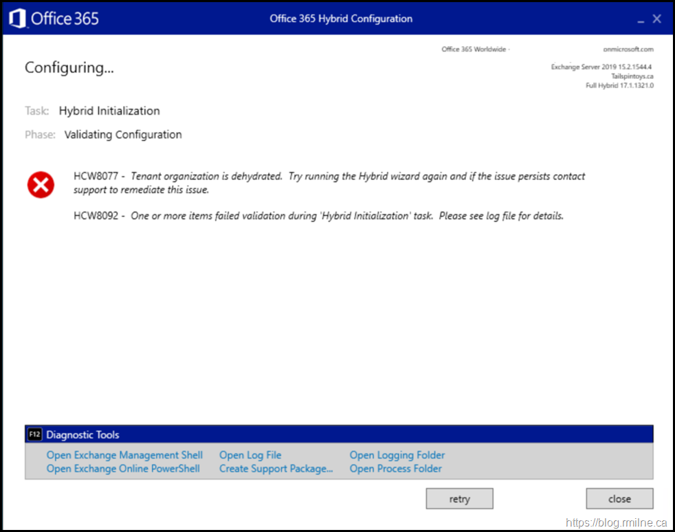 HCW Error - HCW8077 - Tenant Organization is dehydrated