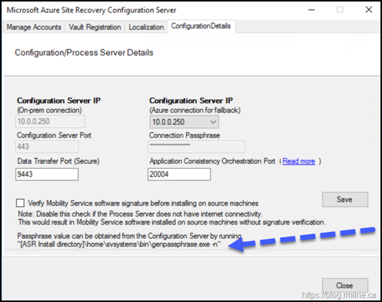 Azure Migrate Generate Configuration Server Passphrase