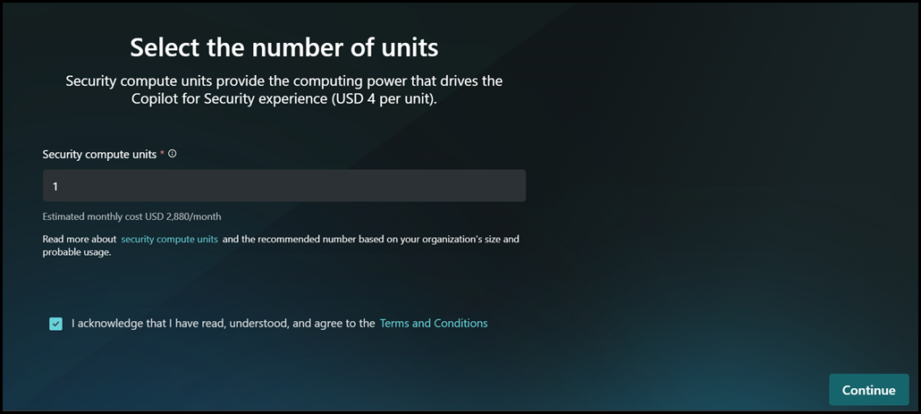 Copilot for Security Setup - SCU Selection