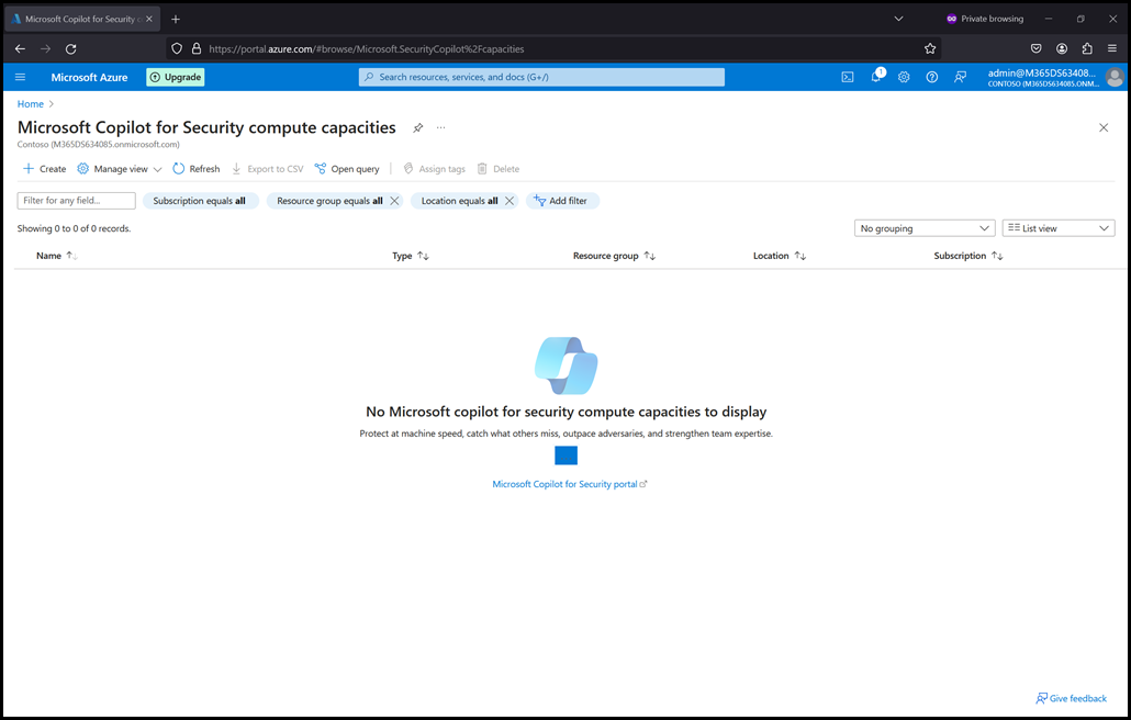 Copilot for Security Setup - No Existing Azure Resources