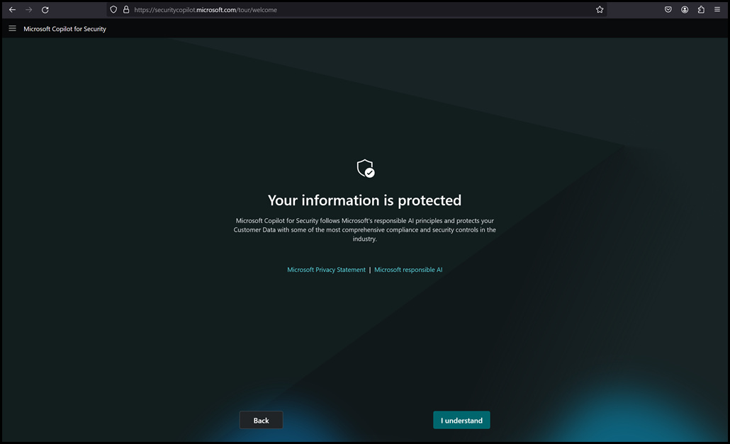 Copilot for Security Setup - Acknowledge Privacy Statement