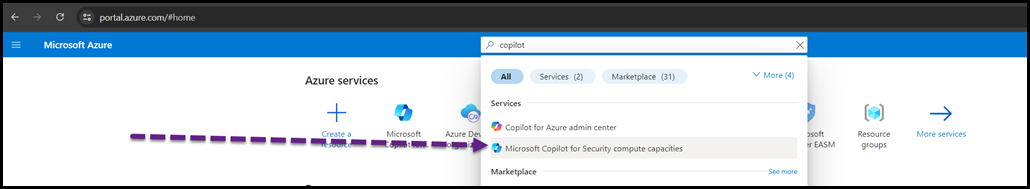 Search Azure Portal for Copilot for Security Resources