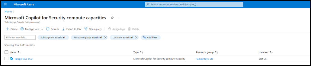 Search Azure Portal for Copilot for Security Resources