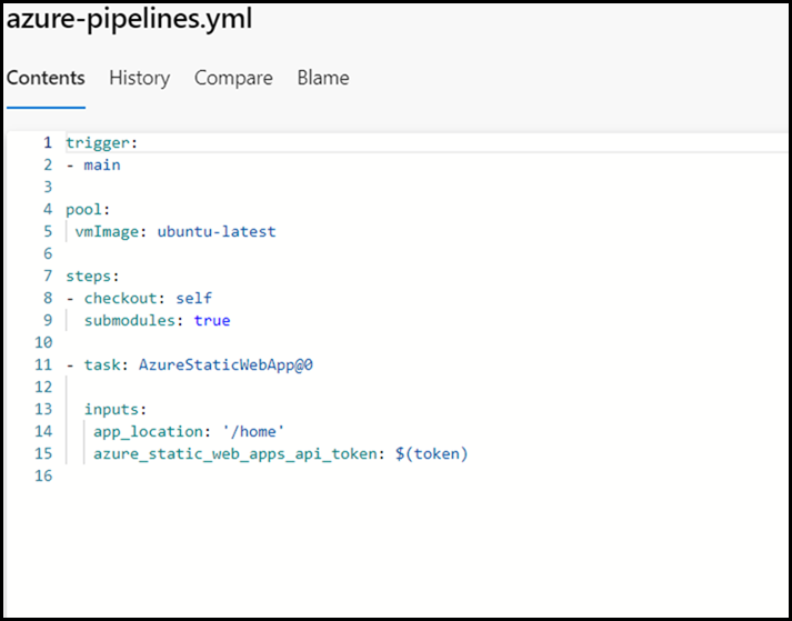 Azure Static Web App - Working Pipeline YAML File