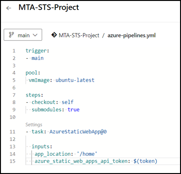 Azure Static Web App - Editing The Pipeline YAML File To Show The Formatting