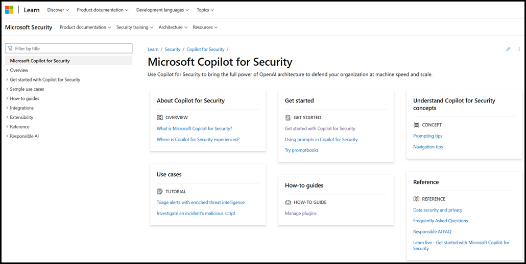 Copilot for Security Official Microsoft Documentation