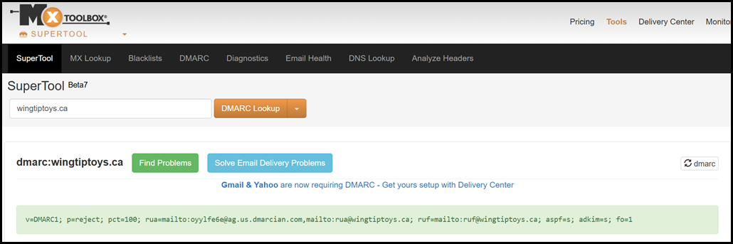 Using MXToolbox To View DMARC Record