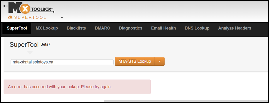 Testing MTA-STS.txt File Using MXToolbox Online Tool