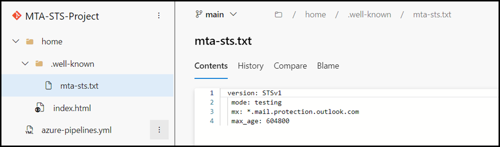 Azure Web Service Hosted MTA-STS.txt Formatting Issues - Editor View