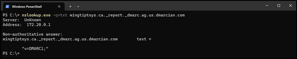 Using NSLookup to View DMARC EDV Record