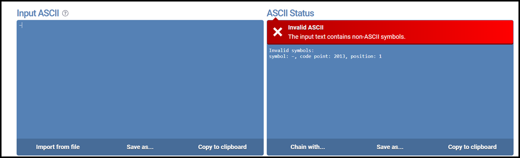 Check Hyphen Against ASCII Character Set