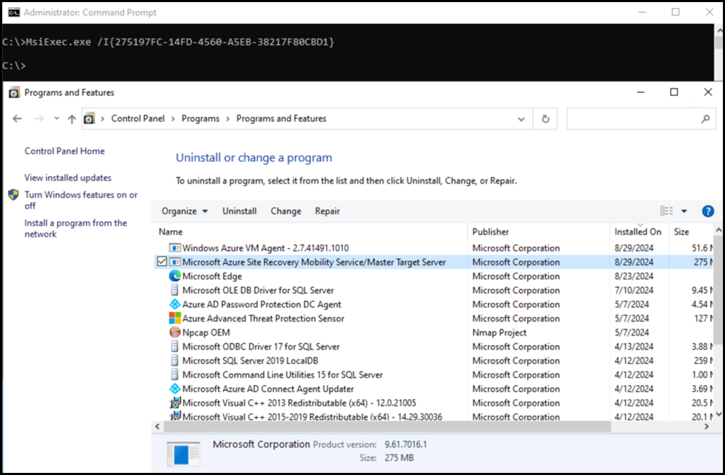 Mobility Service Uninstall Command Did Nothing