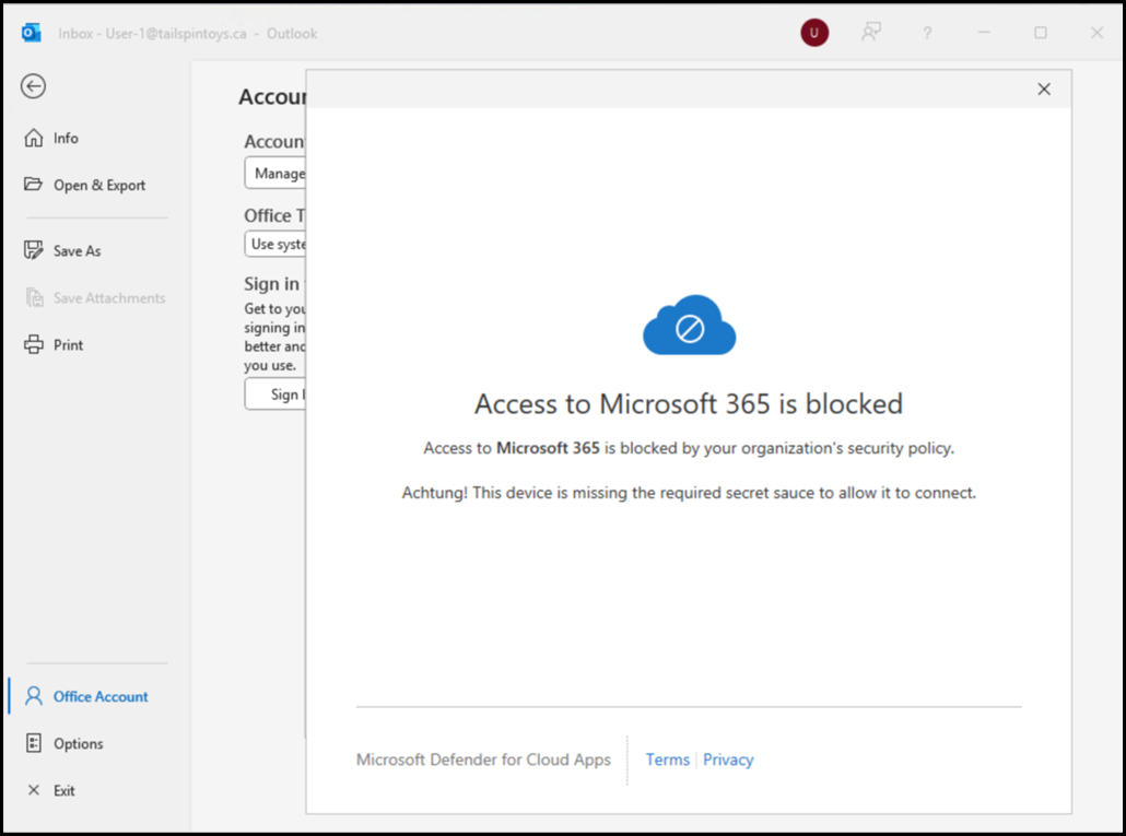 Defender for Cloud Apps Access Policy - Client App and App Filter Added - Great Success Desktop Application Blocked