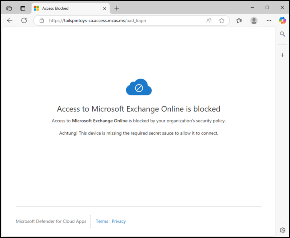 Defender for Cloud Apps Access Policy - Access Blocked for Browser Traffic - Exchange Online