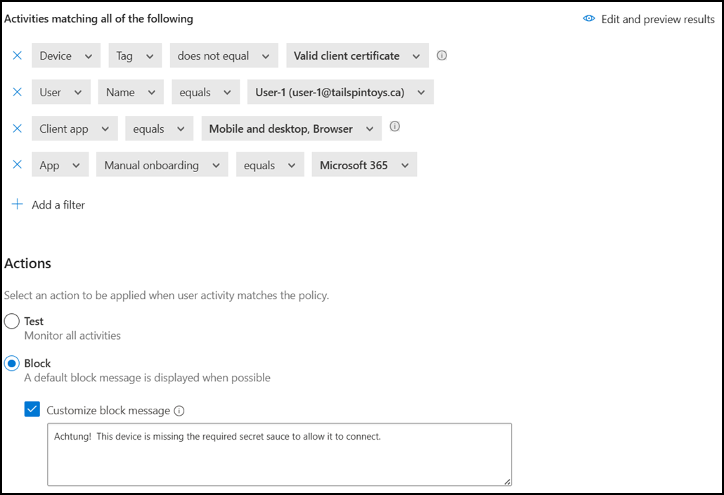 Defender for Cloud Apps Access Policy - Client App and App Filter Added