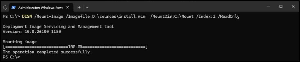 Using DISM To Mount Image Index:1 Inside WIM File