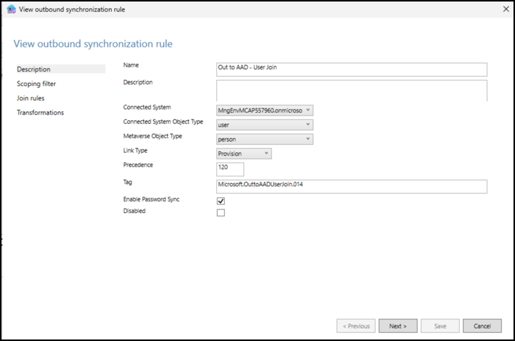 Entra Connect - Out to AAD – User Join Sync Rule