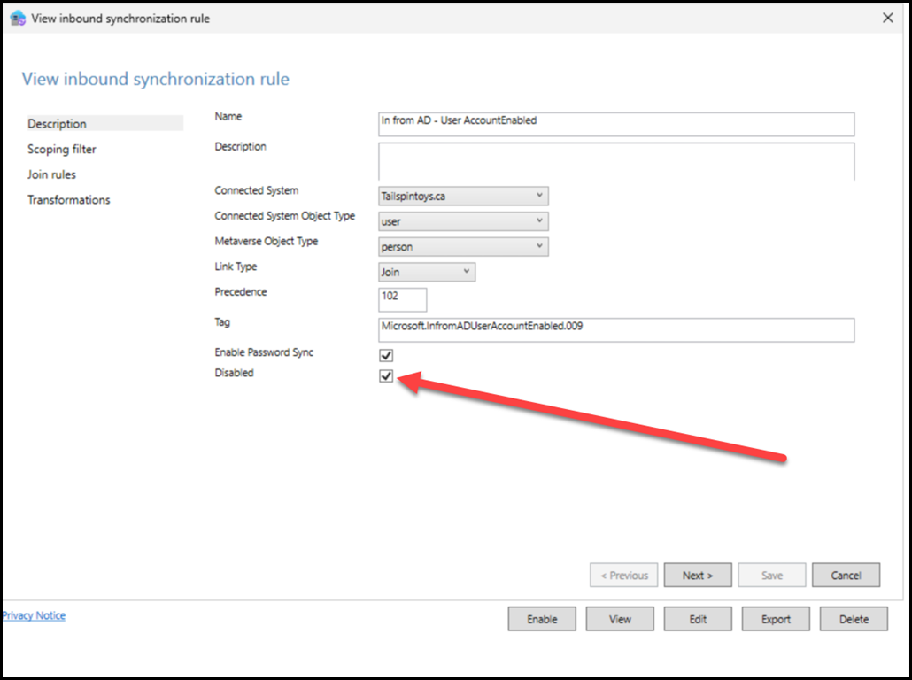 Entra Connect - In from AD – User AccountEnabled Sync Rule