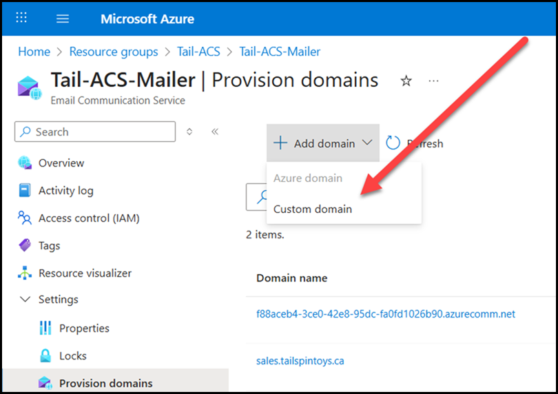 Azure Communication Service - Add Domain