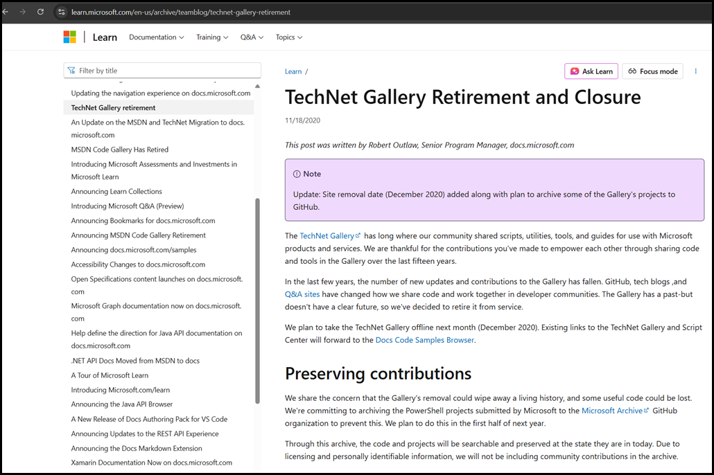 TechNet Gallery Retirement