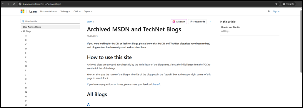 Archived MSDN & TechNet Blogs