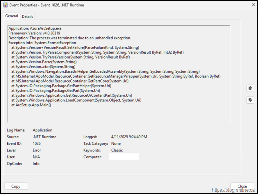 AzureArcSetup.exe Crash - EventID 1026