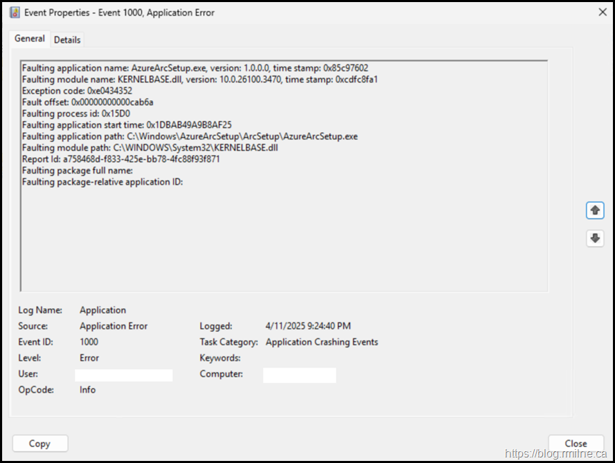 AzureArcSetup.exe Crash - EventID 1000