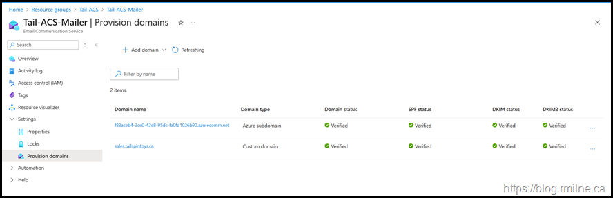 Azure Communication Service - Email Domains
