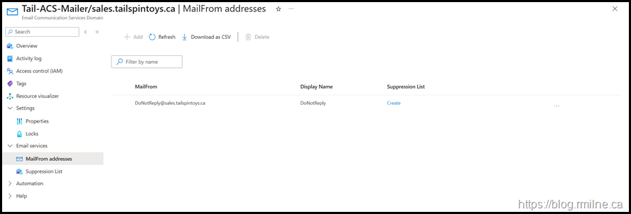 Azure Communication Service - Email Mail From Address
