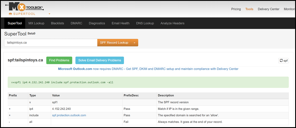 MXTOOLBOX - SPF Lookup Domain