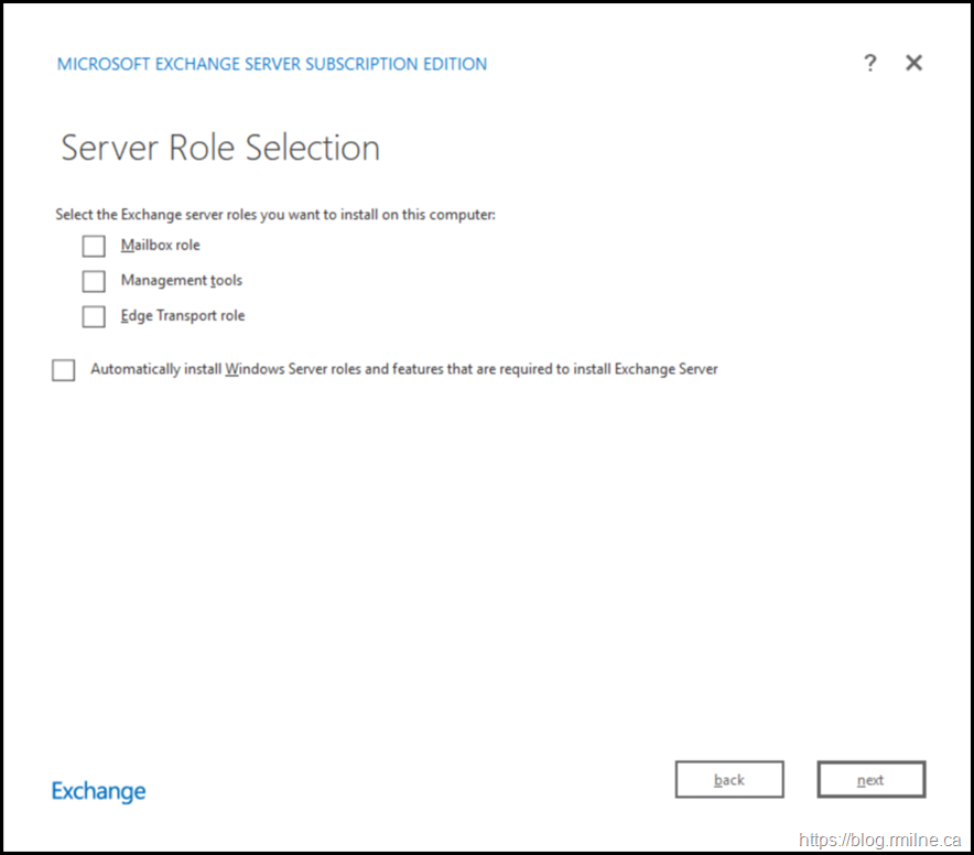 Exchange Subscription Edition Install - Server Roles