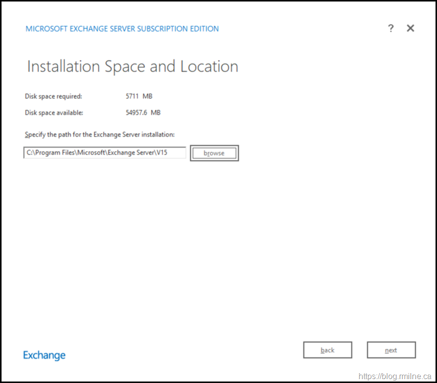 Exchange Subscription Edition Install - Installation Folder