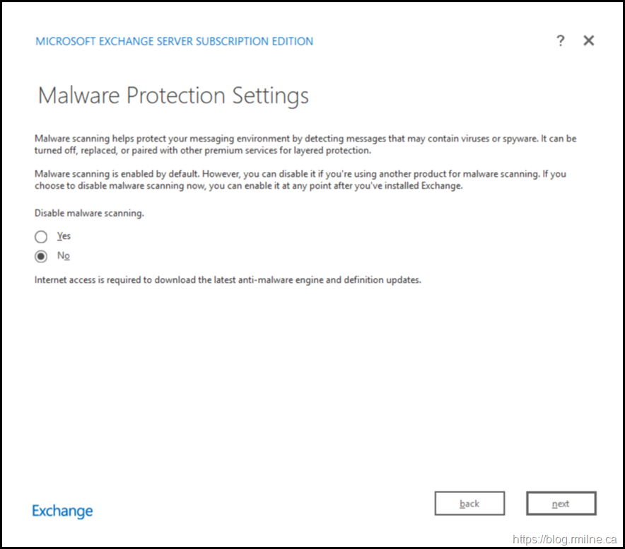 Exchange Subscription Edition Install - Malware Protection