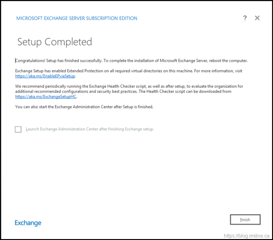 Exchange Subscription Edition Install - Setup Completed